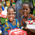 Shop and church partner on shoebox project